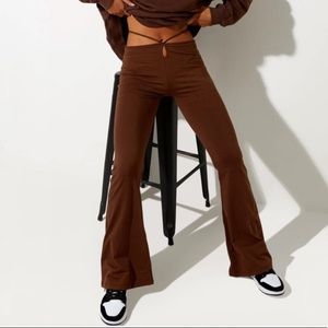 Motel Rocks Low Rise Brown Flared Tie Waist Trousers